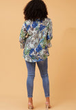 Stella Morgan 3/4 Sleeve Flutter V-Neck Button Through Sheer Blouse In Blue