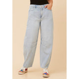 Mandi Womens Mid Waist Barrel Jeans With Laid On Pannels In Light Denim