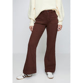 Mandi Womens Mid Waist Patch Flare Leg Denim Jean In Chocolate