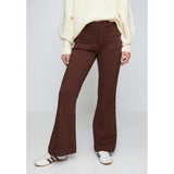 Mandi Womens Mid Waist Patch Flare Leg Denim Jean In Chocolate
