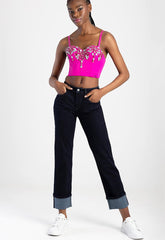 Sissy Boy Womens Loreal Mid-Waist Straight Leg Jeans In Dark Vinatge