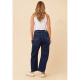 Mandi Womens Mid Waist Barrel Denim Jeans In Blue