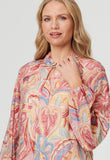 Mandi Womens Long Sleeeve Blouse With Keyhole Neckline In Multi Pink