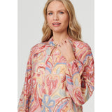 Mandi Womens Long Sleeeve Blouse With Keyhole Neckline In Multi Pink