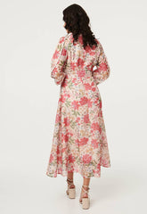 Stella Morgan Womens Button Through Maxi Dress With Binding Throughout In Multi Pink