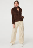 Izabel London Long Sleeve Zip Through Teddy Jacket In Chocolate