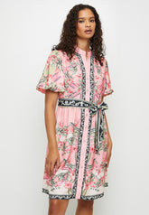 Stella Morgan Half Sleeve Puff Sleeve Border Print Dress In Coral