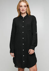 Izabel London Long sleeve Button Through Shirt Dress In Black