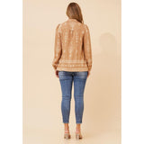 Mandi Womens Long Easy Wearing Printed Blouse In Beige