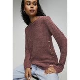 Mandi Womens Crew Neck Sweater With Side Buttons In Plum