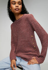 Mandi Womens Crew Neck Sweater With Side Buttons In Plum