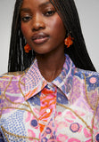 Stella Morgan Half Sleeve With Flutter Button Dress In Orange Multi