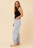 Mandi Womens Mid Waist Barrel Jeans With Laid On Pannels In Light Denim