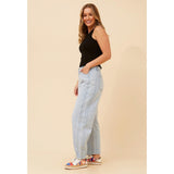 Mandi Womens Mid Waist Barrel Jeans With Laid On Pannels In Light Denim