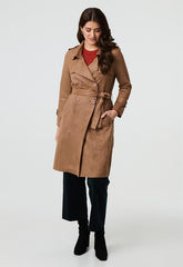 Izabel London Womens Faux Suede Trench In Camel
