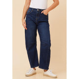 Mandi Womens Mid Waist Barrel Denim Jeans In Blue
