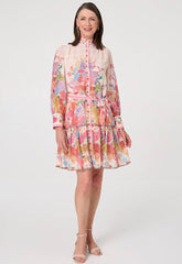 Mandi Womens Long Sleeve Easy Wearing Crepe Chiffon Dress In Multi