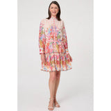 Mandi Womens Long Sleeve Easy Wearing Crepe Chiffon Dress In Multi