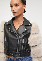 Sissyboy J30301 Fur Sleeve Pu Body Biker Combo Jkt