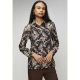 Mandi Womens Long Sleeve Button Through Collared Printed Blouse In Black