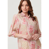 Mandi Womens Long Sleeeve Button Through Sheer Blouse In Pink