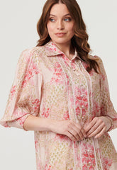 Mandi Womens Long Sleeeve Button Through Sheer Blouse In Pink
