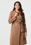 Izabel London Womens Faux Suede Trench In Camel