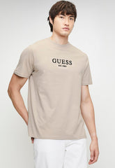Guess Mens Ss Logo Tee Stone
