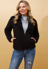 Izabel London Long Sleeve Zip Through Teddy Jacket In Black