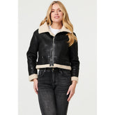 Mandi Womens Long Sleeve Sherpa Cropped Jacket In Black