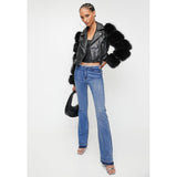 Sissy boy Fur Sleeve Black Body Biker Combo Jacket