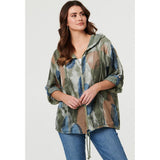 Izabel London Ladies Hooded Blouse In Khaki