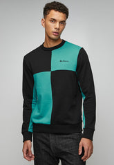 Ben Sherman Panel Crew Sweater In Aqua Teal And Black