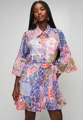 Stella Morgan Half Sleeve With Flutter Button Dress In Orange Multi