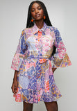 Stella Morgan Half Sleeve With Flutter Button Dress In Orange Multi