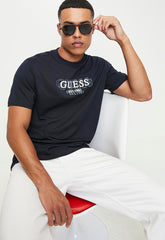 Guess Mens Ss Logo Tee Navy