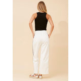 Mandi Womens High Waisted Elastic Wide Leg Pants In White
