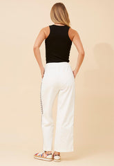 Mandi Womens High Waisted Elastic Wide Leg Pants In White