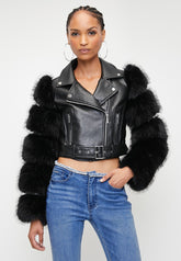 Sissyboy Fur Sleeve Black Body Biker Combo Jacket