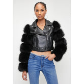 Sissy boy Fur Sleeve Black Body Biker Combo Jacket