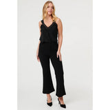Mandi Womens Mid Waist Pull On Stretch Flare Pants In Black