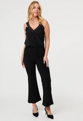 Mandi Womens Mid Waist Pull On Stretch Flare Pants In Black