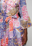 Stella Morgan Half Sleeve With Flutter Button Dress In Orange Multi