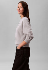 Calvin Klein Ladies Foil Monologo French Terry Relaxed Sweatshirt In Grey