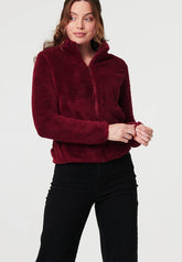 Stella Morgan Long Sleeve Zip Through Teddy Jacket In Red