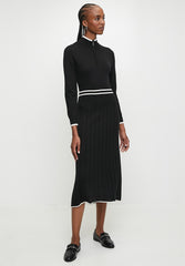 Polo Women Mya Long Sleeve Knit Pleated Black Dress