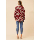 Mandi Womens Long Sleeve Button Through Embroidery Shirt In Burgandy