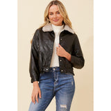 Mandi Womens Zip Bomber Aviator Jacket In Black