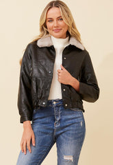 Mandi Womens Zip Bomber Aviator Jacket In Black