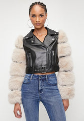 Sissyboy J30301 Fur Sleeve Pu Body Biker Combo Jkt